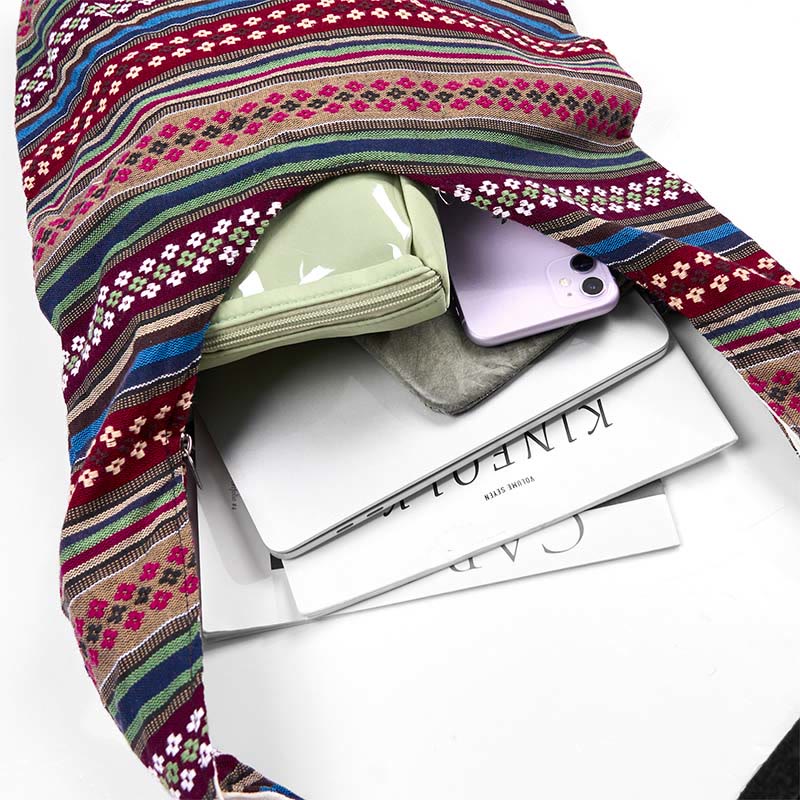 Borsa a tracolla in cotone con motivo a strisce geometriche colorate Buddha Stones