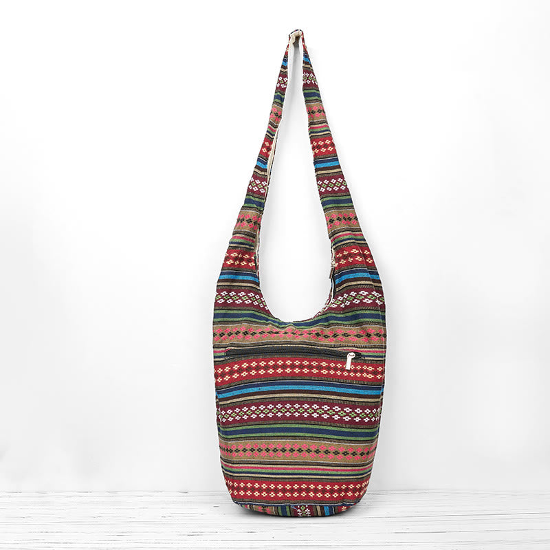 Borsa a tracolla in cotone con motivo a strisce geometriche colorate Buddha Stones