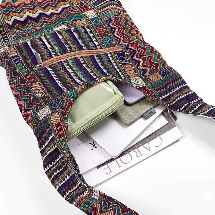 Borsa a tracolla in cotone con motivo a onde marroni e verdi Buddha Stones