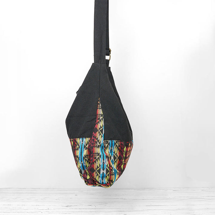 Borsa a tracolla in cotone con motivo a strisce blu e rosso Buddha Stones