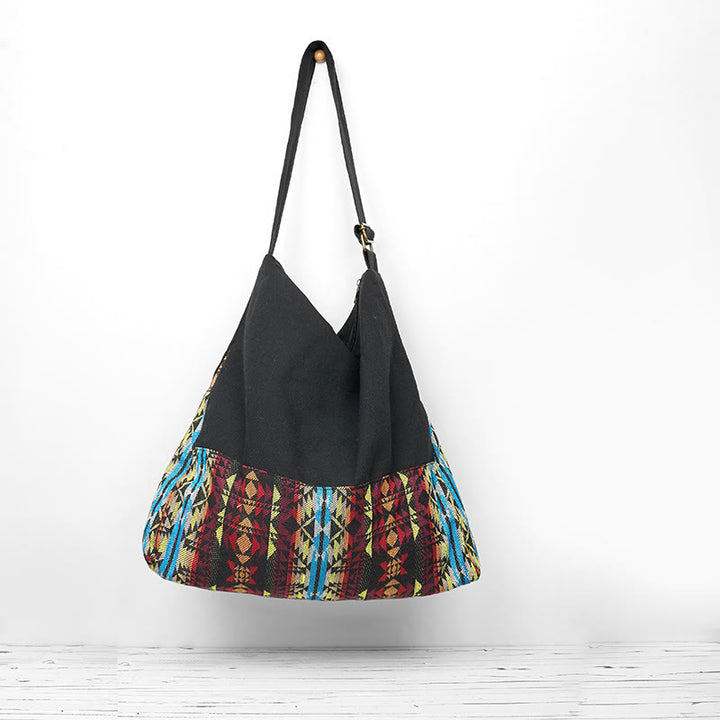 Borsa a tracolla in cotone con motivo a strisce blu e rosso Buddha Stones