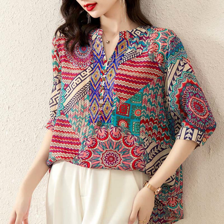 Camicia con mezza abbottonatura e mandala geometrico da donna Buddha Stones