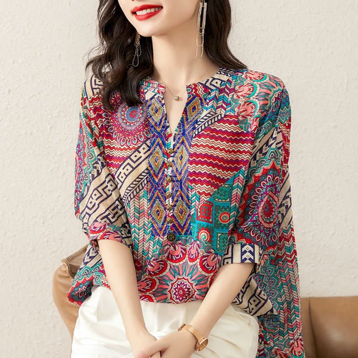 Camicia con mezza abbottonatura e mandala geometrico da donna Buddha Stones