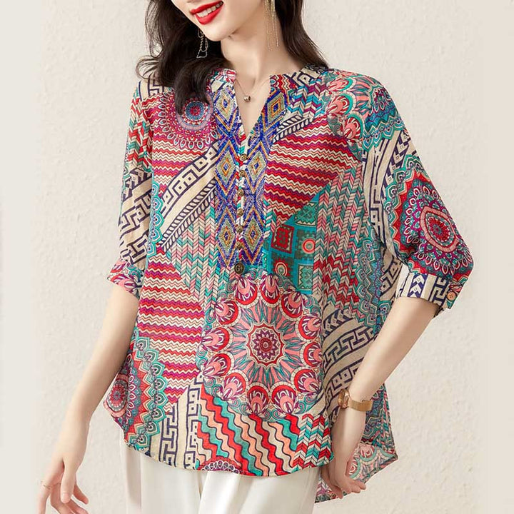 Camicia con mezza abbottonatura e mandala geometrico da donna Buddha Stones