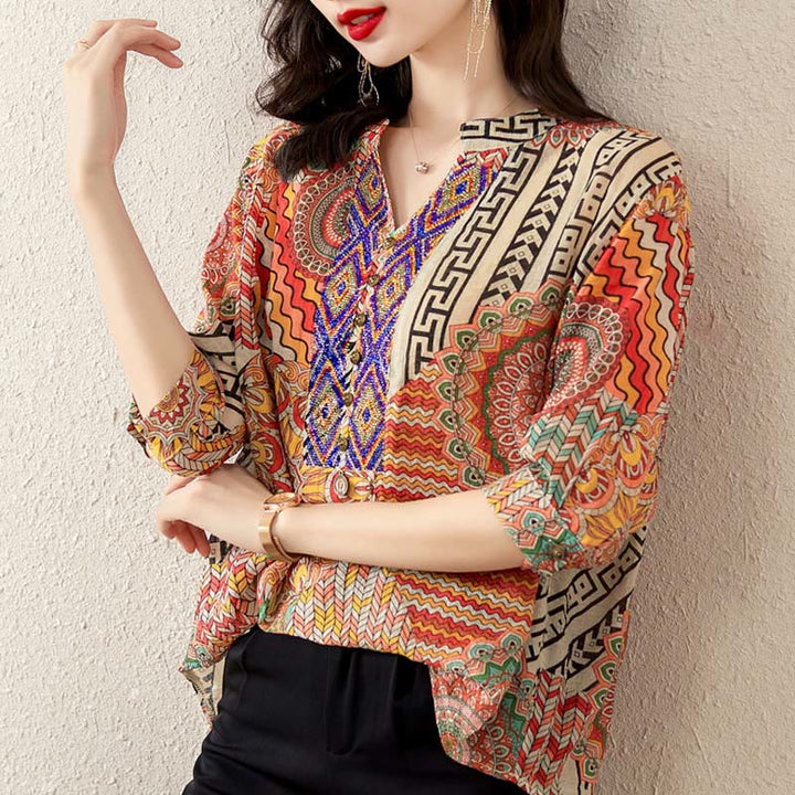 Camicia con mezza abbottonatura e mandala geometrico da donna Buddha Stones
