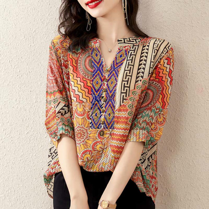 Camicia con mezza abbottonatura e mandala geometrico da donna Buddha Stones