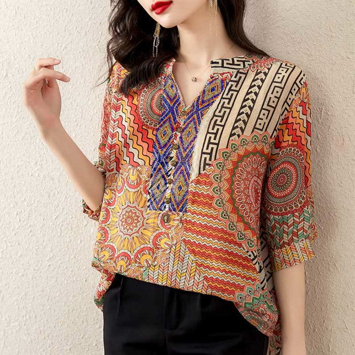 Camicia con mezza abbottonatura e mandala geometrico da donna Buddha Stones