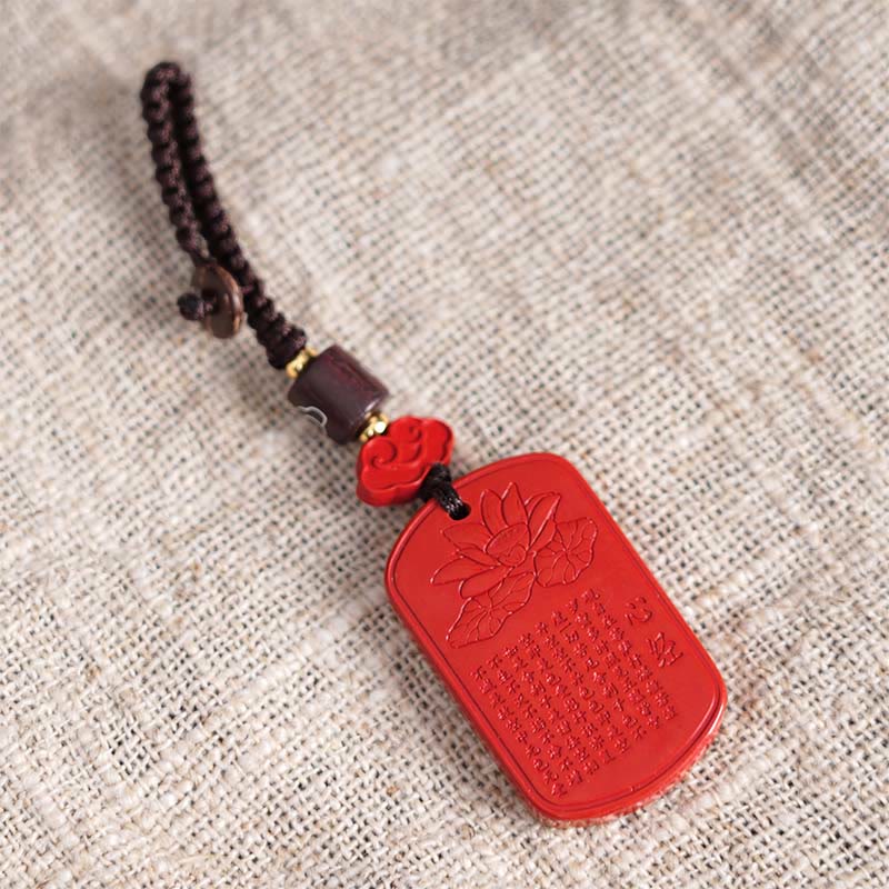 Portachiavi con benedizione del Sutra del cuore in cinabro naturale Buddha Stones