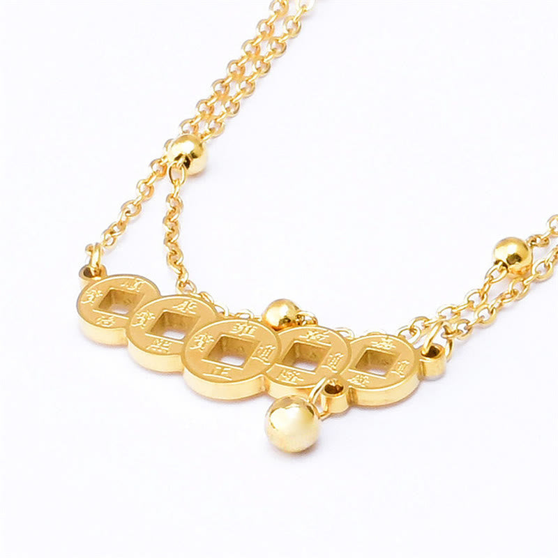 Buddha Stones Monete di rame Attraggono la ricchezza Cavigliera in acciaio al titanio