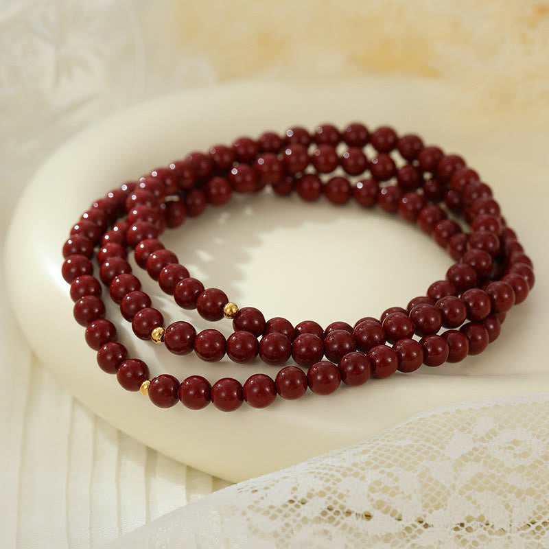 Buddha Stones 925 Sterling Silver Cinnabar Beads Benedizione Cavigliera