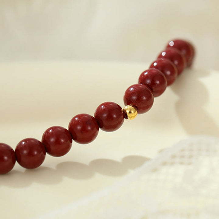 Buddha Stones 925 Sterling Silver Cinnabar Beads Benedizione Cavigliera