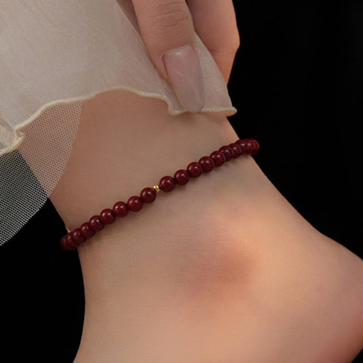 Buddha Stones 925 Sterling Silver Cinnabar Beads Benedizione Cavigliera