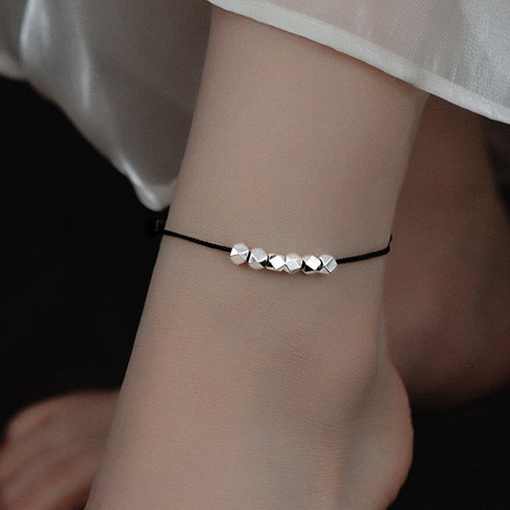 Buddha Stones 925 Sterling Silver Beads Luck Protection Treccia Corda Cavigliera - Cavigliera nera (circonferenza 30 cm) - image 10