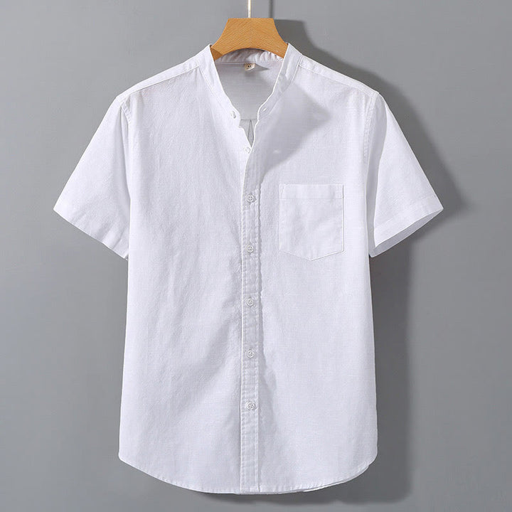 Camicia da uomo in cotone e lino con bottoni a maniche corte, estiva , Buddha Stones - Bianco - US/UK/AU42, EU52 (3XL)  - image 4
