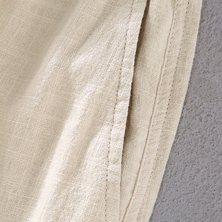 Pantaloni corti con coulisse in lino ramiè tinta unita da uomo Buddha Stones con tasche - image 4