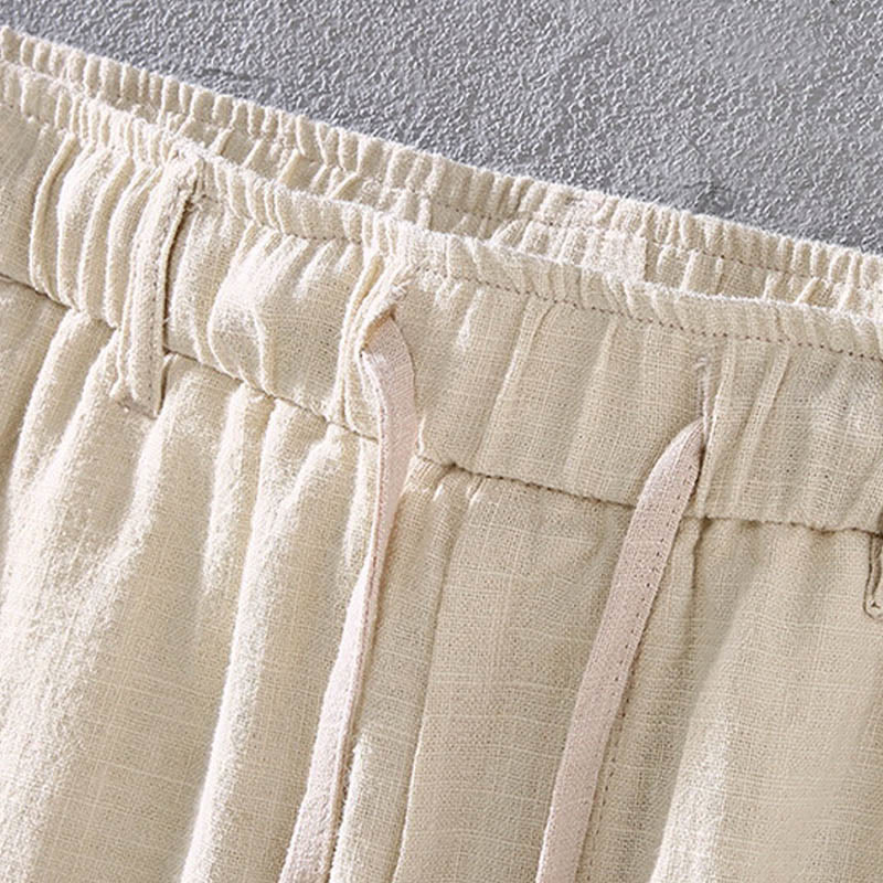 Pantaloni corti con coulisse in lino ramiè tinta unita da uomo Buddha Stones con tasche - image 3