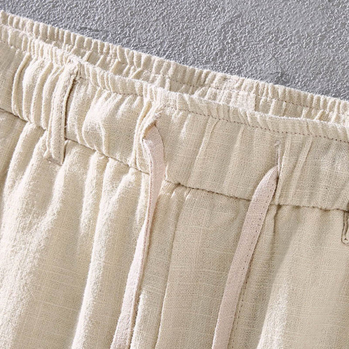 Pantaloni corti con coulisse in lino ramiè tinta unita da uomo Buddha Stones con tasche - image 3