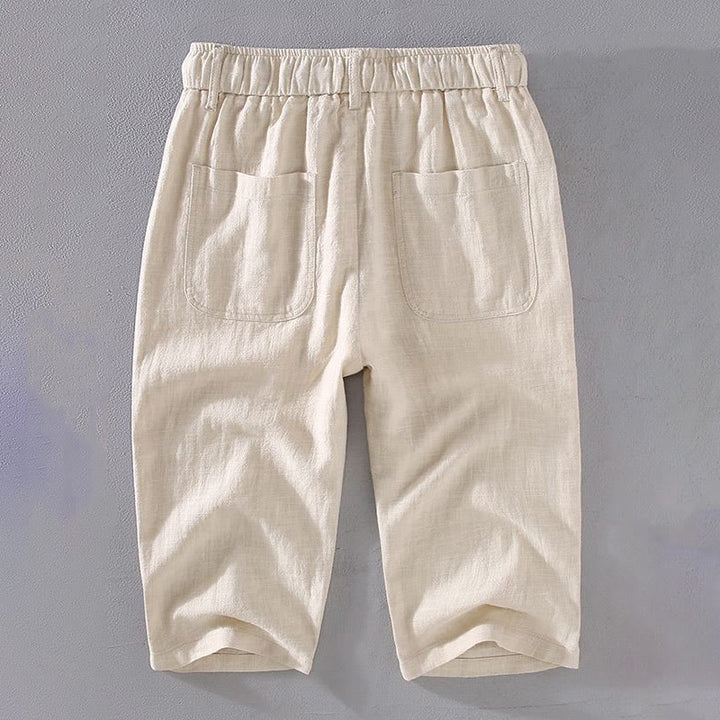 Pantaloni corti con coulisse in lino ramiè tinta unita da uomo Buddha Stones con tasche - image 2