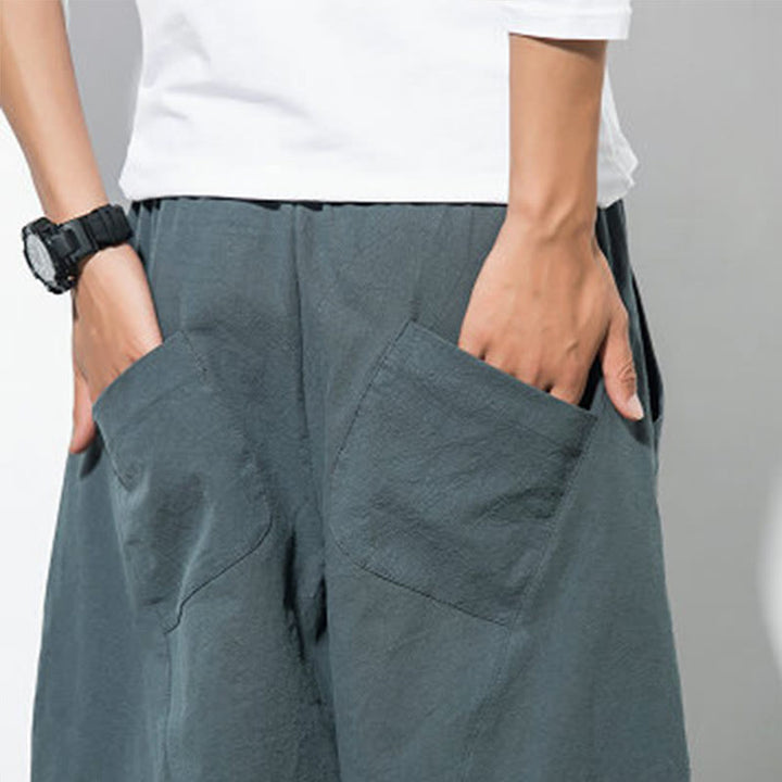 Pantaloni casual da uomo Buddha Stones in cotone tinta unita con coulisse e tasche - image 8