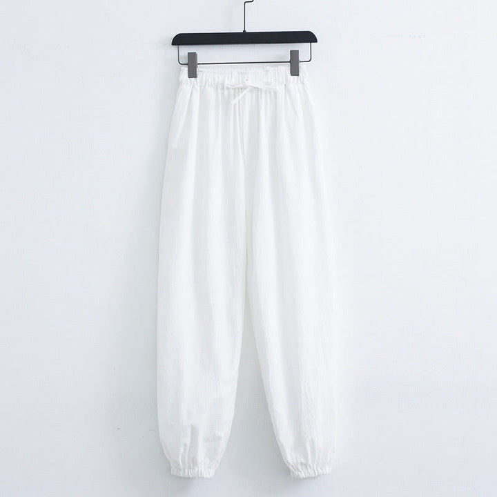 Pantaloni harem casual da uomo in cotone e lino tinta unita con tasche , Buddha Stones - Bianco - US/UK/AU44, EU54 (4XL) - image 6