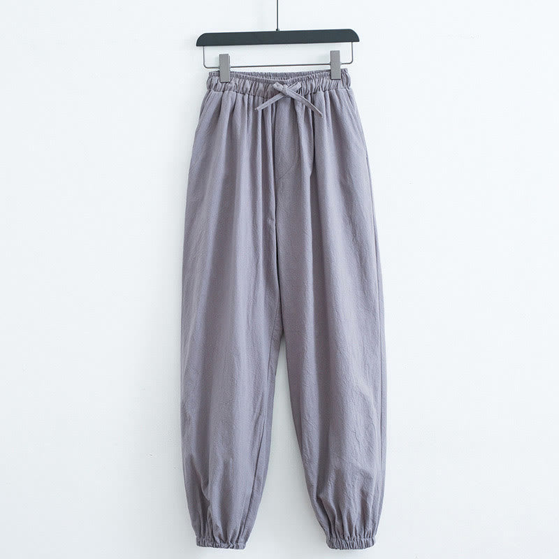 Pantaloni harem casual da uomo in cotone e lino tinta unita con tasche , Buddha Stones - Grigio chiaro - US/UK/AU44, EU54 (4XL) - image 7