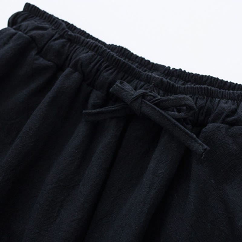 Pantaloni harem casual da uomo in cotone e lino tinta unita con tasche , Buddha Stones - image 2