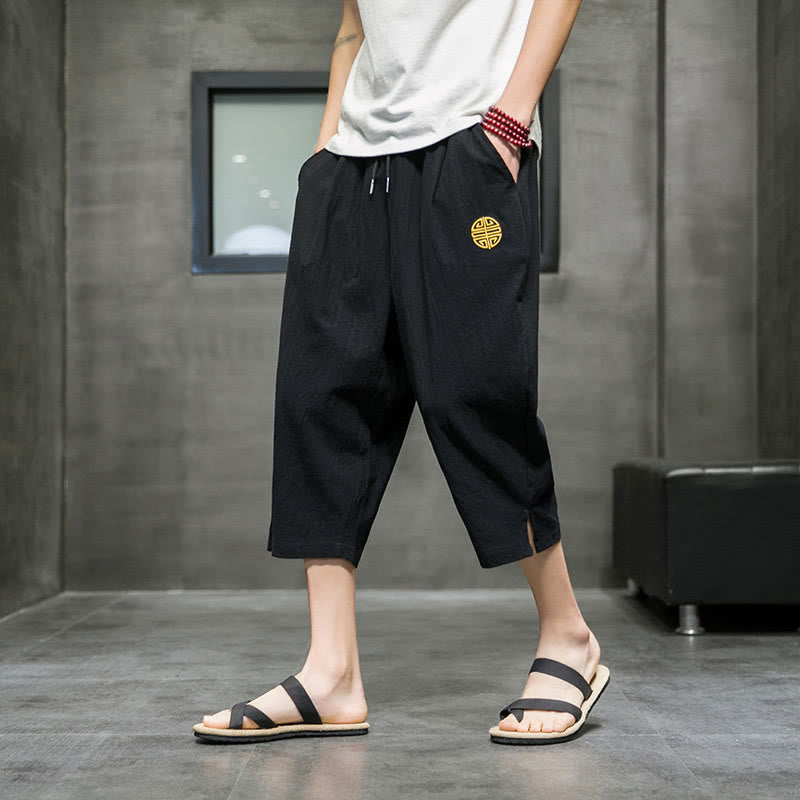 Pantaloni corti da uomo in lino con coulisse e tasche Buddha Stones Summer - Nero - US/UK/AU44, EU54 (5XL) - image 10