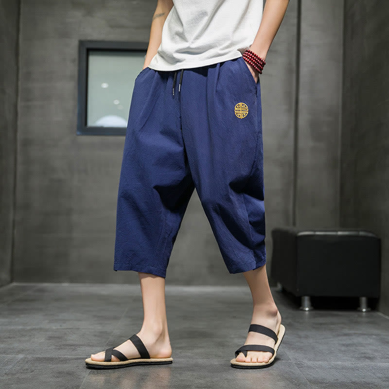 Pantaloni corti da uomo in lino con coulisse e tasche Buddha Stones Summer - SteelBlue - US/UK/AU44, EU54 (5XL) - image 1