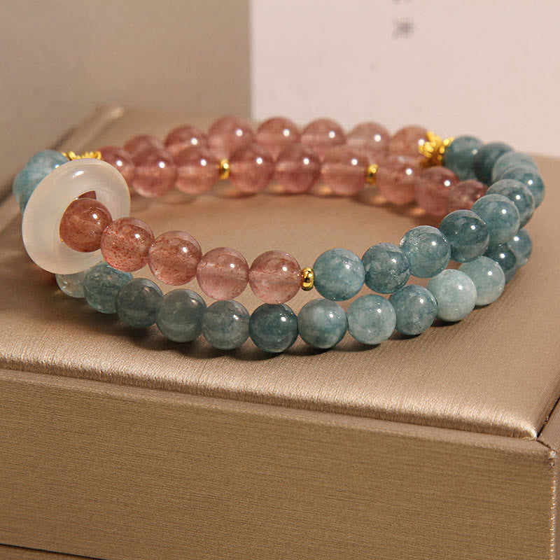 Bracciale Buddha Stones Jade Strawberry Quartz Abbondanza Fortuna