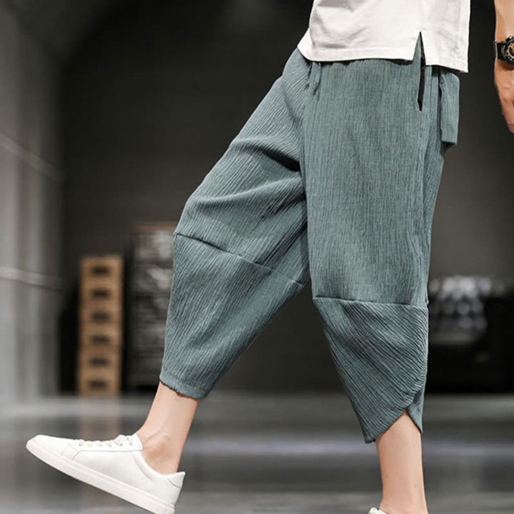 Pantaloni corti da uomo in cotone e lino con tasche Buddha Stones Summer Solid - image 16