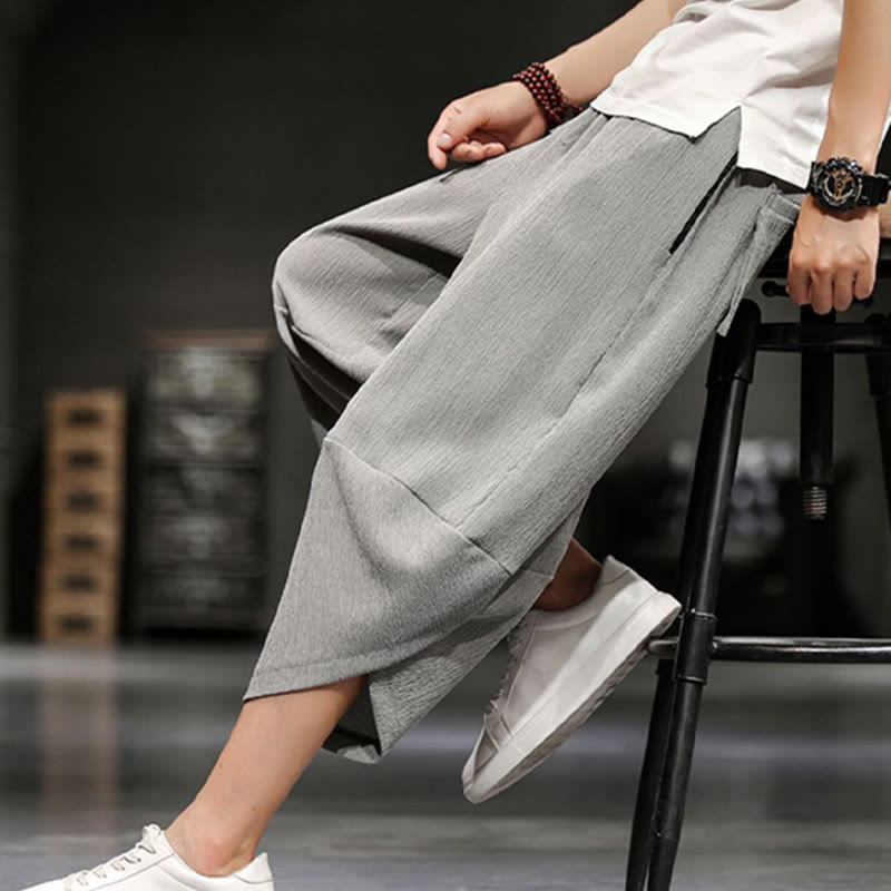 Pantaloni corti da uomo in cotone e lino con tasche Buddha Stones Summer Solid - image 5