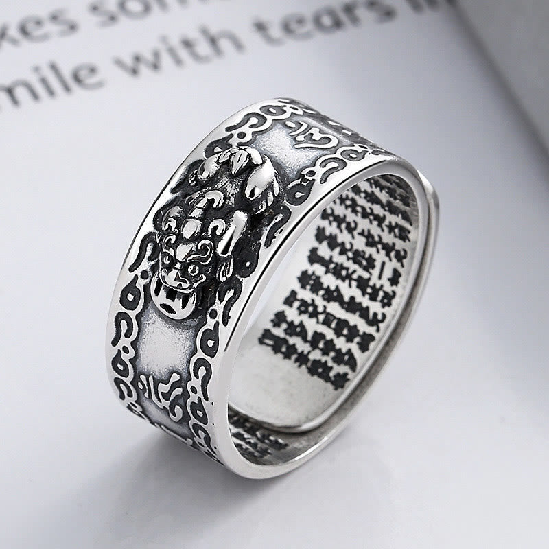Anello regolabile Buddha Stones 925 Sterling Silver PiXiu Scripture Carved Wealth - PiXiu (Ricchezza♥Fortuna) (Regolabile) - image 0