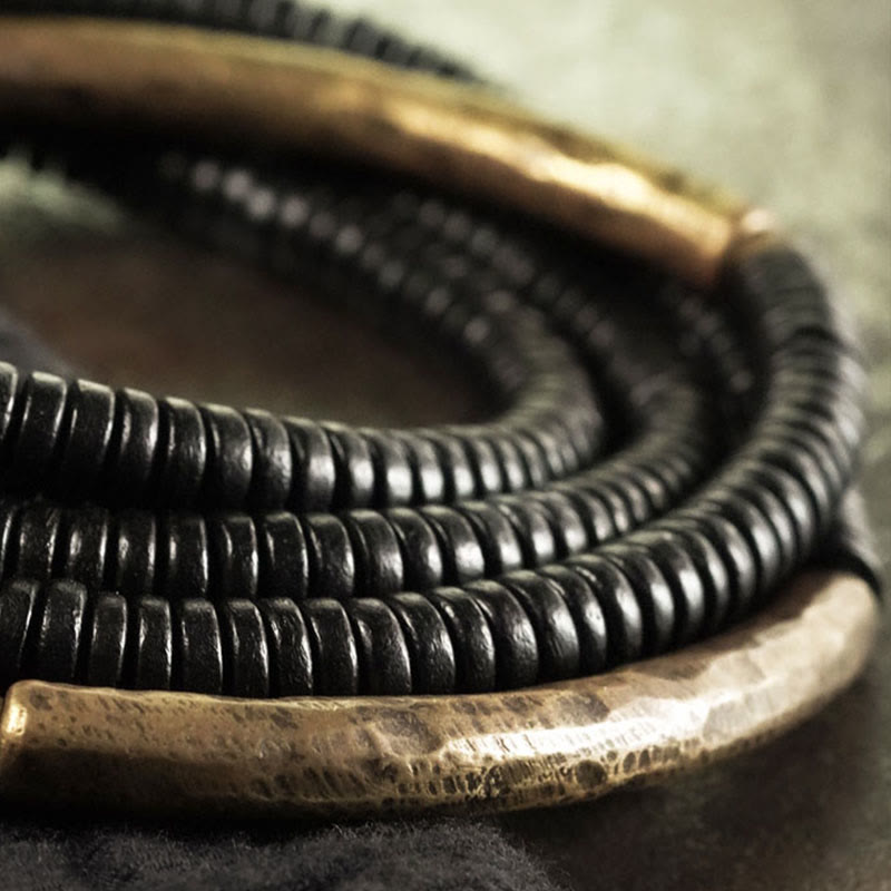 Bracciale multistrato in rame con perline di legno di ebano tibetano Buddha Stones