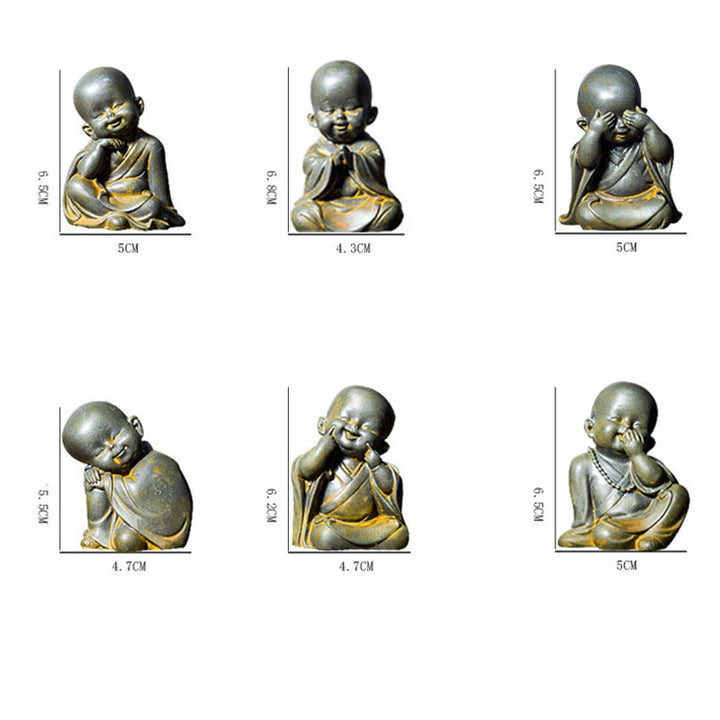 Buddha Stones Piccolo Monaco Meditante Ferro Polvere Ruggine Statua Resina Decorazione Scrivania