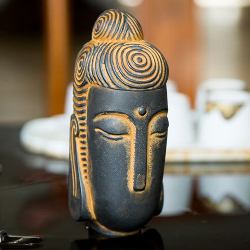 Buddha Stones Occhi Chiusi Buddha in Meditazione Statua in Resina Ruggine Polvere di Ferro Decorazione per la Casa