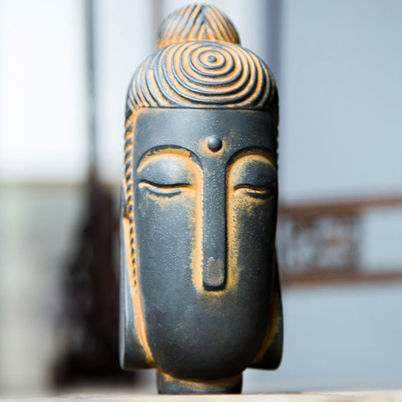 Buddha Stones Occhi Chiusi Buddha in Meditazione Statua in Resina Ruggine Polvere di Ferro Decorazione per la Casa