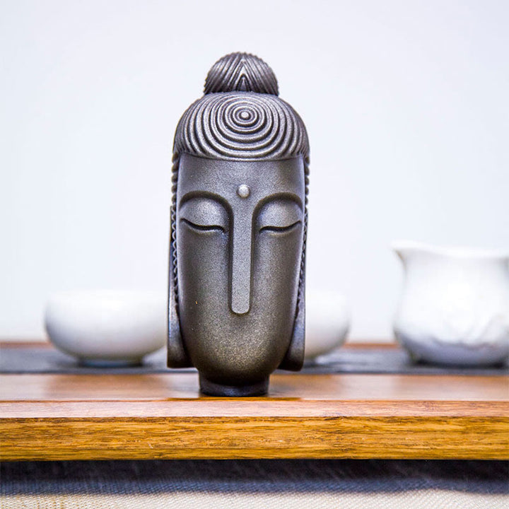 Buddha Stones Occhi Chiusi Buddha in Meditazione Statua in Resina Ruggine Polvere di Ferro Decorazione per la Casa