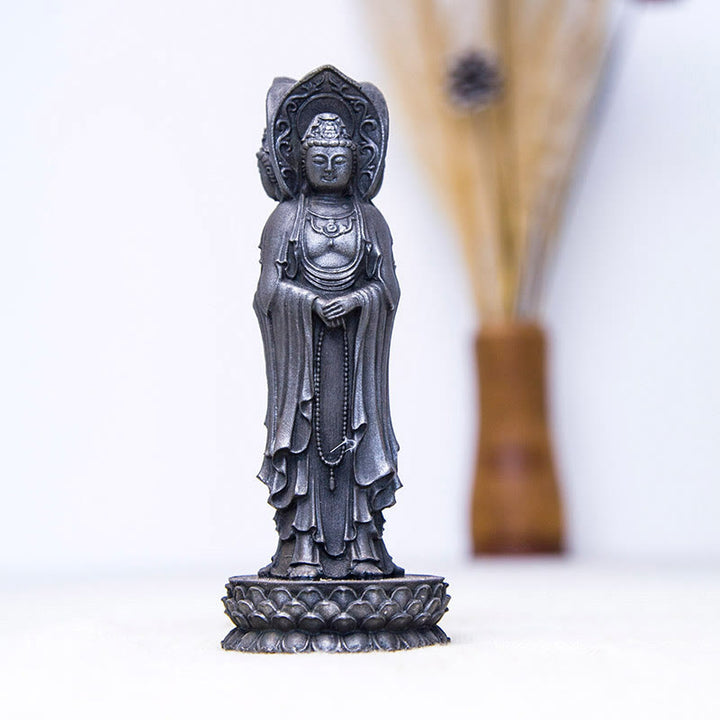 Buddha Stones Triangolare Kwan Yin Avalokitesvara Ferro Polvere Ruggine Resina Statua Ricchezza Decorazione Scrivania