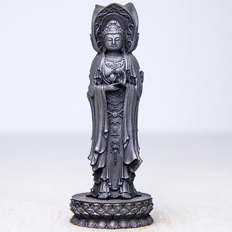 Buddha Stones Triangolare Kwan Yin Avalokitesvara Ferro Polvere Ruggine Resina Statua Ricchezza Decorazione Scrivania