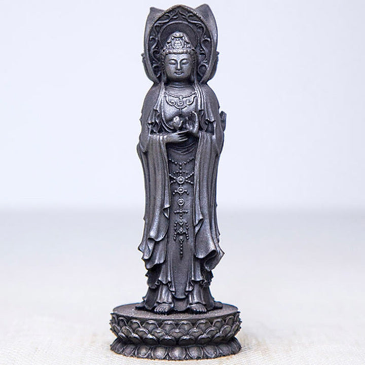 Buddha Stones Triangolare Kwan Yin Avalokitesvara Ferro Polvere Ruggine Resina Statua Ricchezza Decorazione Scrivania