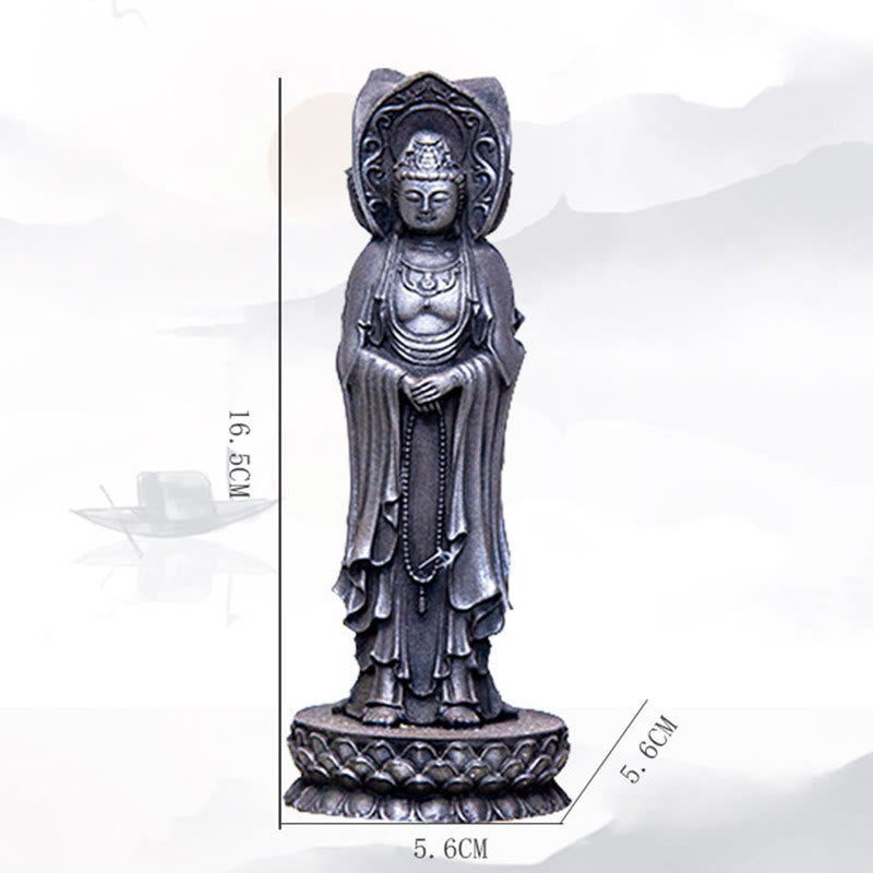 Buddha Stones Triangolare Kwan Yin Avalokitesvara Ferro Polvere Ruggine Resina Statua Ricchezza Decorazione Scrivania