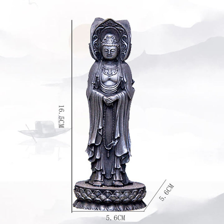 Buddha Stones Triangolare Kwan Yin Avalokitesvara Ferro Polvere Ruggine Resina Statua Ricchezza Decorazione Scrivania