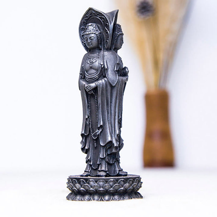 Buddha Stones Triangolare Kwan Yin Avalokitesvara Ferro Polvere Ruggine Resina Statua Ricchezza Decorazione Scrivania