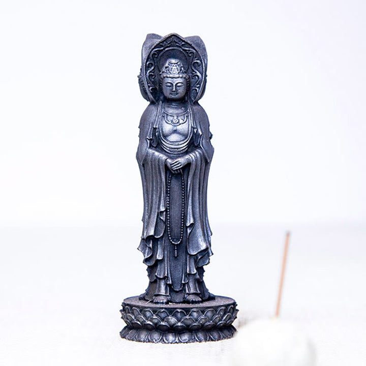 Buddha Stones Triangolare Kwan Yin Avalokitesvara Ferro Polvere Ruggine Resina Statua Ricchezza Decorazione Scrivania