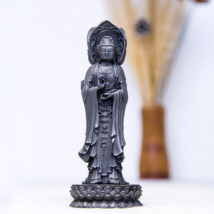Buddha Stones Triangolare Kwan Yin Avalokitesvara Ferro Polvere Ruggine Resina Statua Ricchezza Decorazione Scrivania