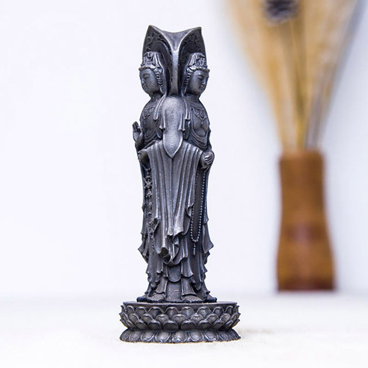 Buddha Stones Triangolare Kwan Yin Avalokitesvara Ferro Polvere Ruggine Resina Statua Ricchezza Decorazione Scrivania