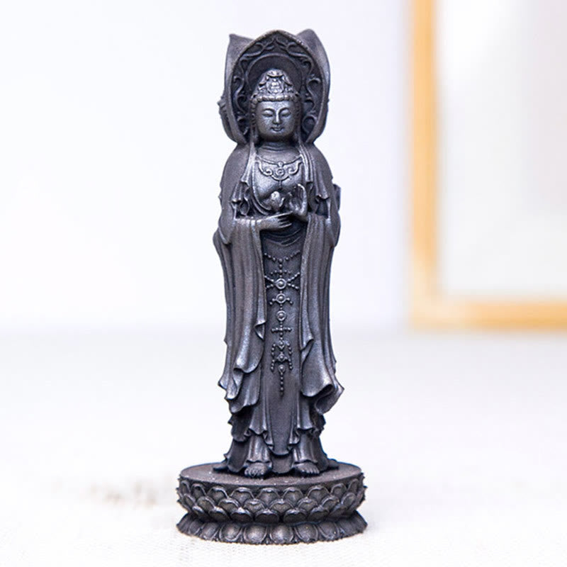 Buddha Stones Triangolare Kwan Yin Avalokitesvara Ferro Polvere Ruggine Resina Statua Ricchezza Decorazione Scrivania
