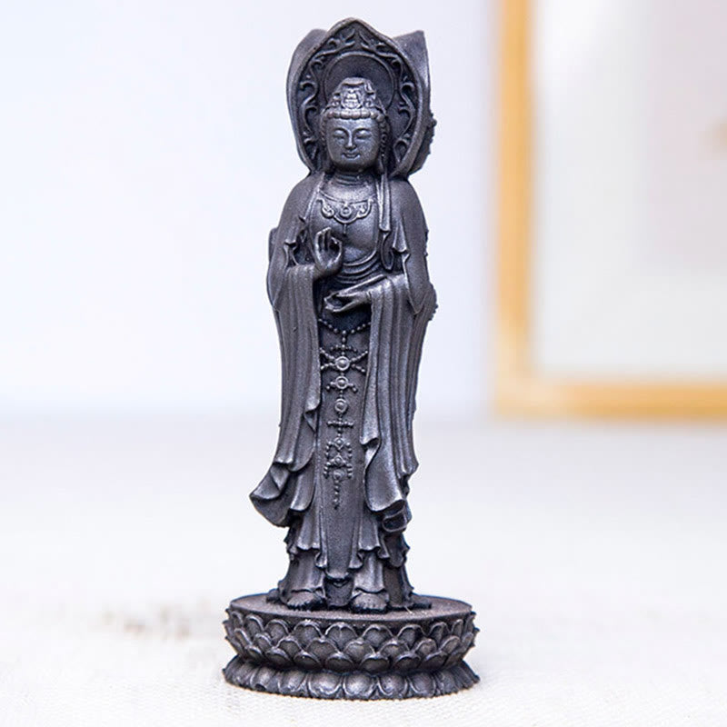 Buddha Stones Triangolare Kwan Yin Avalokitesvara Ferro Polvere Ruggine Resina Statua Ricchezza Decorazione Scrivania