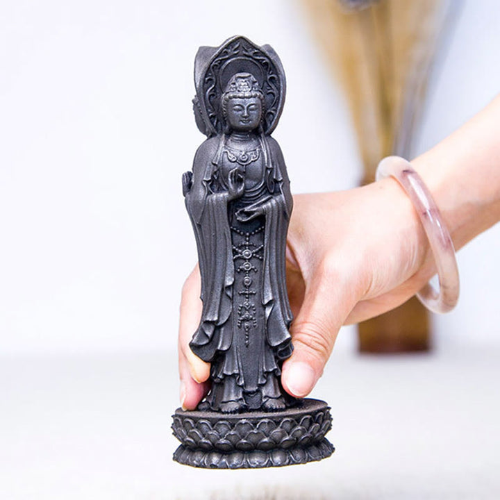 Buddha Stones Triangolare Kwan Yin Avalokitesvara Ferro Polvere Ruggine Resina Statua Ricchezza Decorazione Scrivania