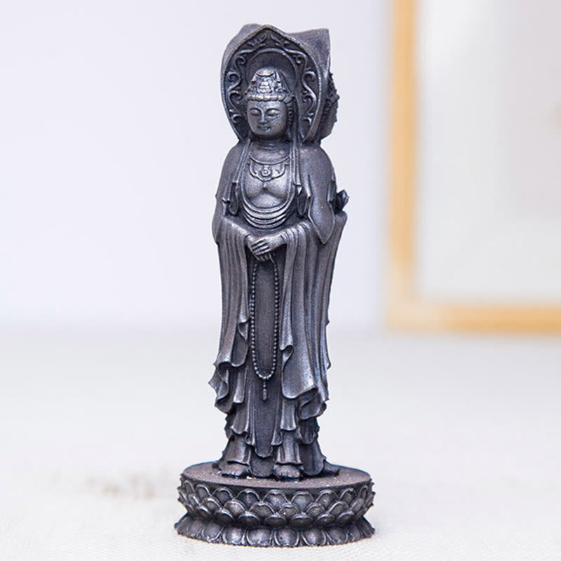 Buddha Stones Triangolare Kwan Yin Avalokitesvara Ferro Polvere Ruggine Resina Statua Ricchezza Decorazione Scrivania